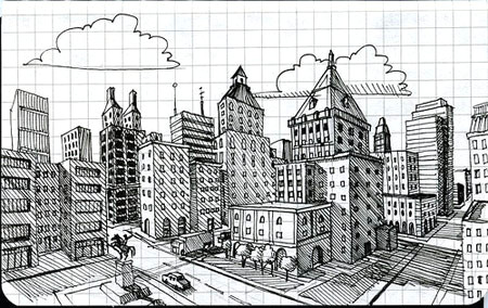 Drawing 2 Point Perspective Tutorial Draw A City Block In 2 Point Perspective Art Lesson