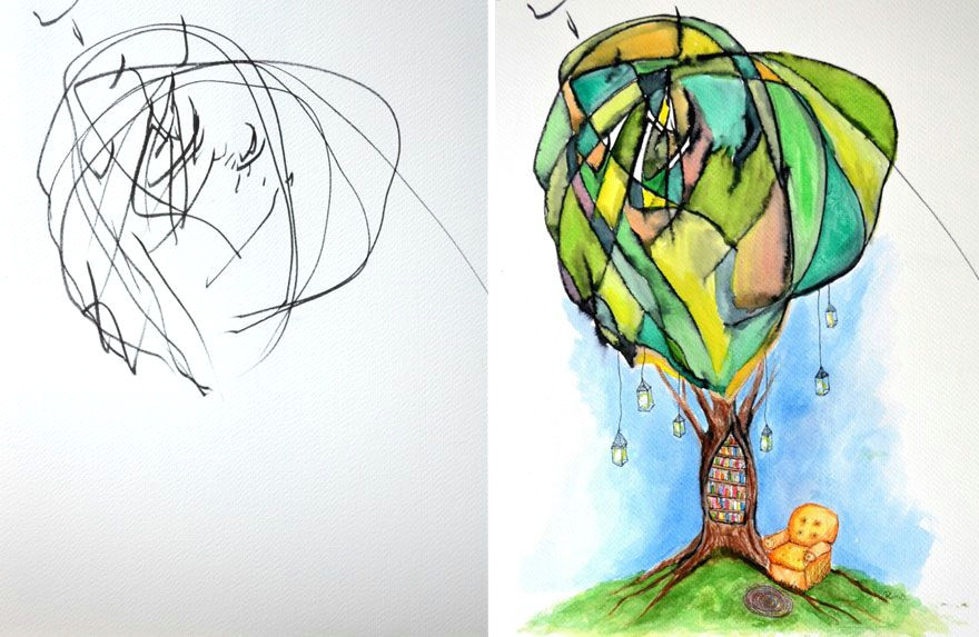 Drawing 2 Year Old Artist Turns Her 2 Year Old S Sketches Into Paintings J Aime L Art