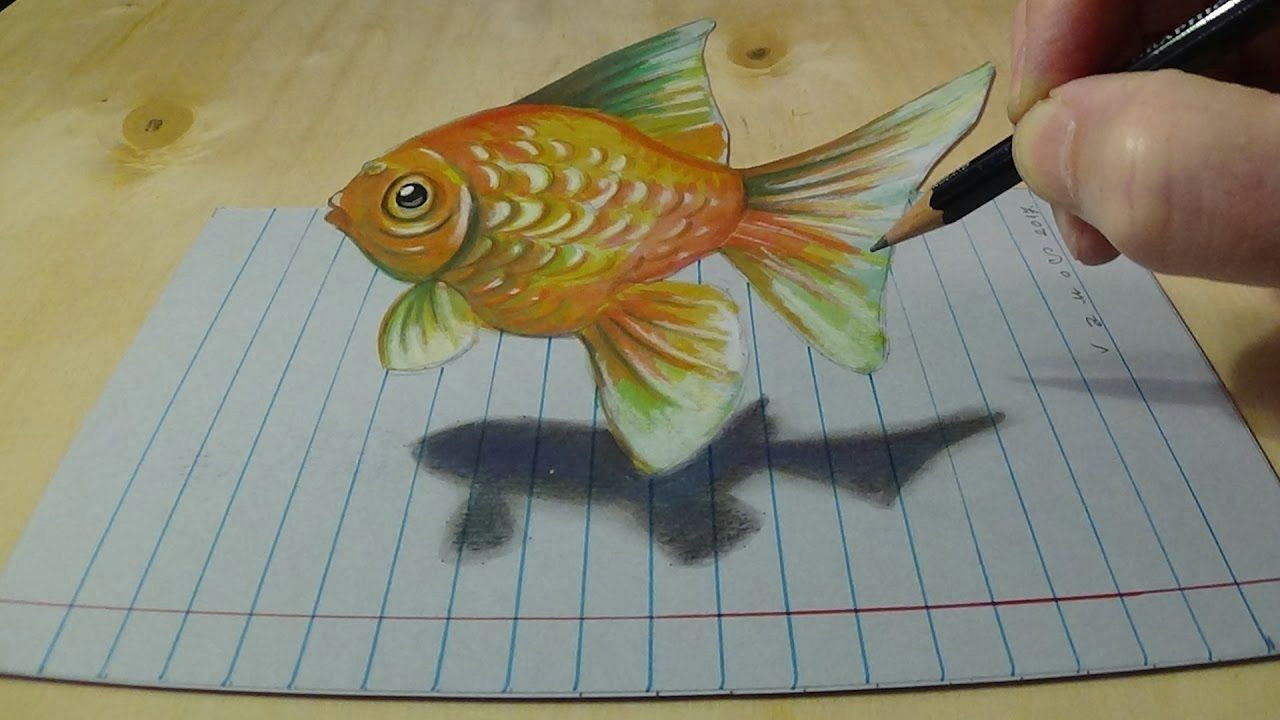 Drawing 3 Dimensional Drawing Goldfish On Lined Paper How to Draw Goldfish for Kids 3d