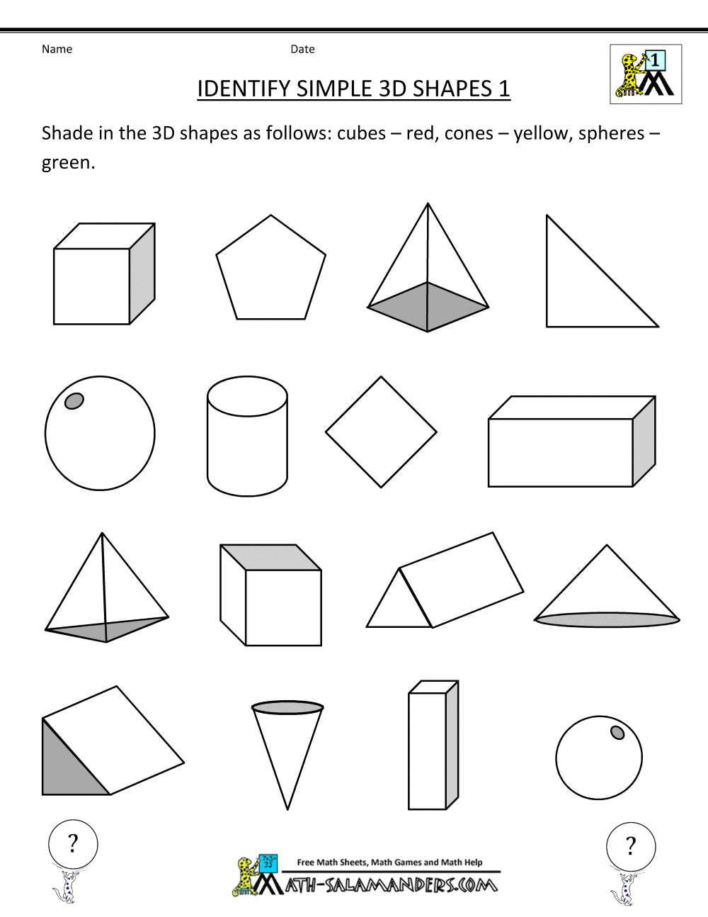 Drawing 3 Dimensional Shapes Worksheet First Grade Geometry