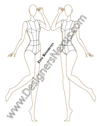 Drawing 3 Quarter View Three Quarter View V45 Female Fashion Figure Croqui Apparel Design