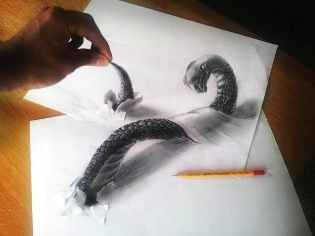 Drawing 3d Illusions Three Dimensional Optical Illusion Drawn In Pencil torn Paper