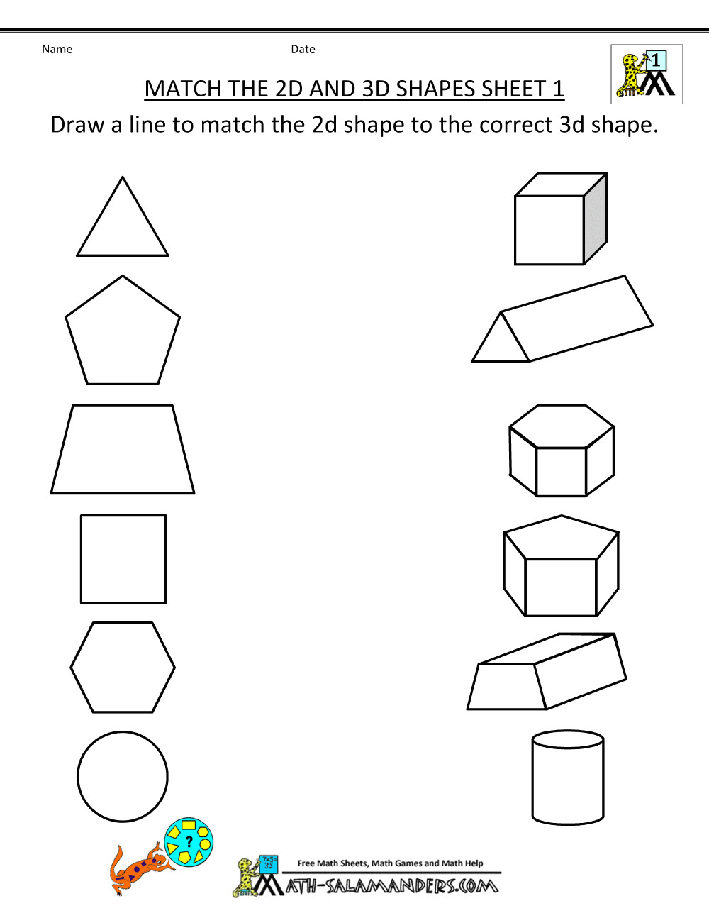 Drawing 3d Shapes Worksheet First Grade Geometry