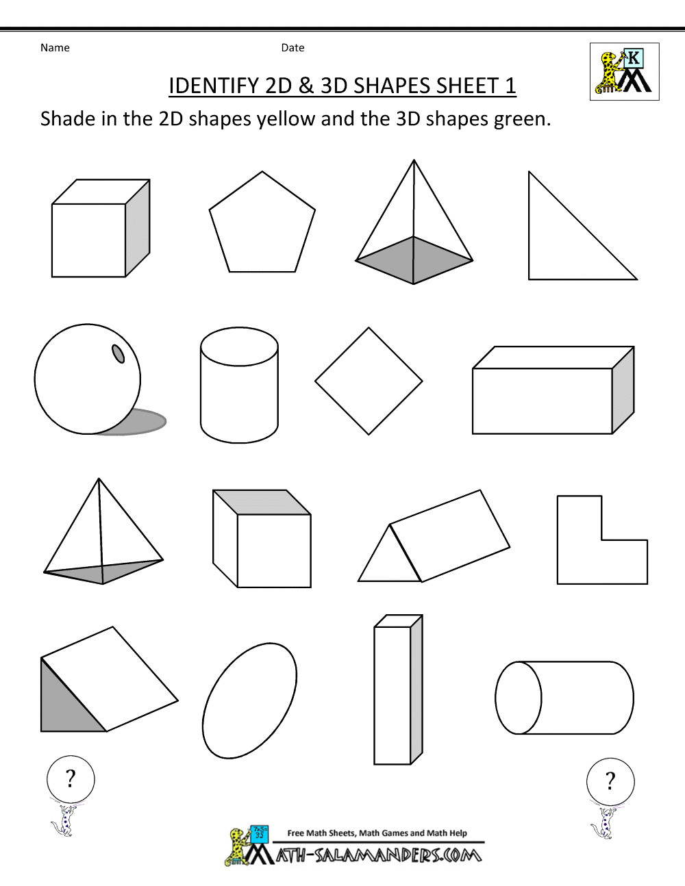 Drawing 3d Shapes Worksheet First Grade Geometry