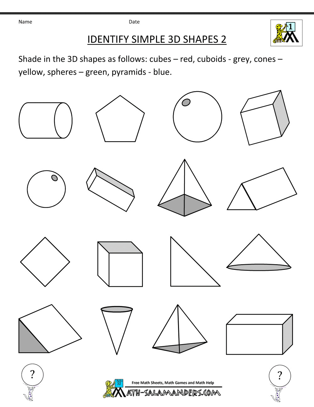 Drawing 3d Shapes Worksheet First Grade Geometry