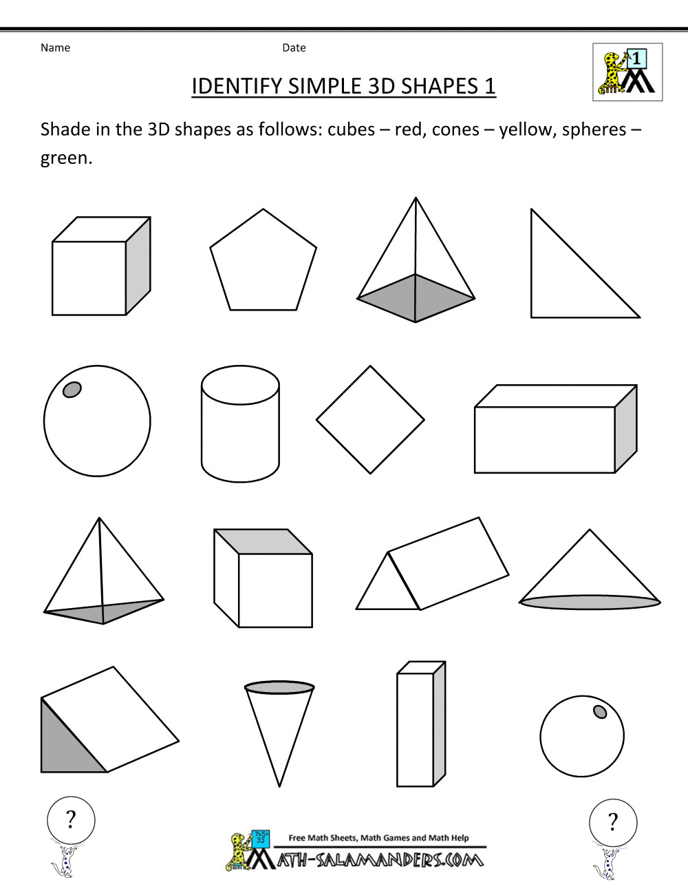 Drawing 3d Shapes Worksheet First Grade Geometry