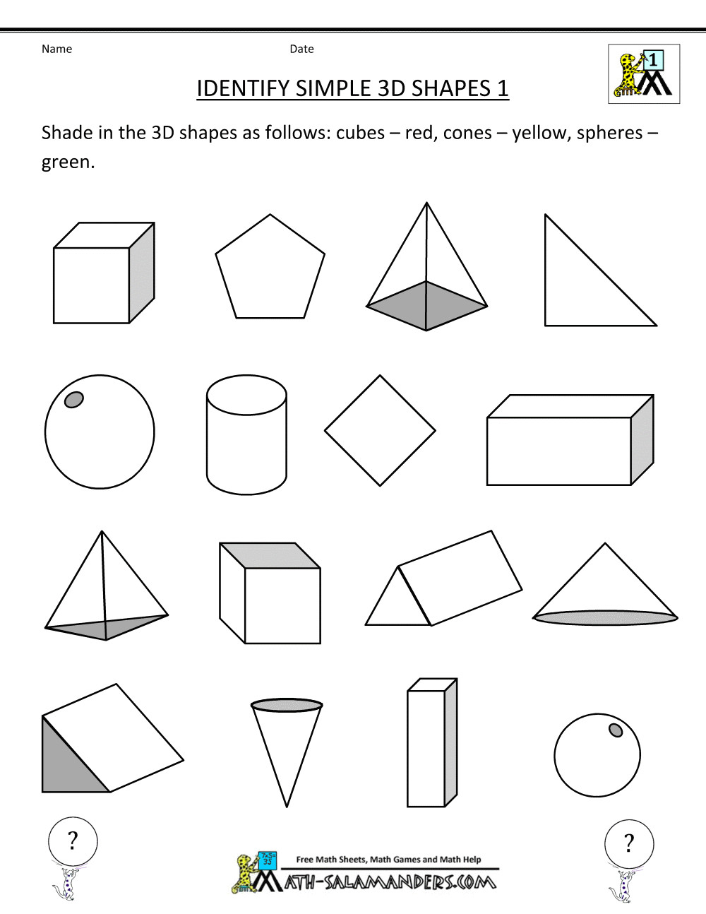Drawing 3d Shapes Worksheet First Grade Geometry