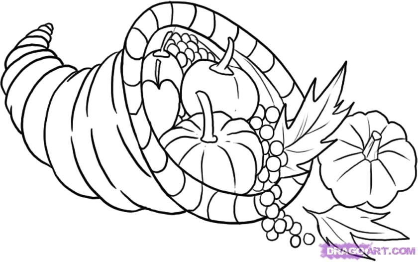 Drawing 4 Seasons Cornucopia How to Draw A Cornucopia Step by Step Thanksgiving