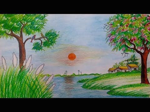 Drawing 4 Seasons How to Draw Spring Season Scenery Step by Step with Oil Pastel