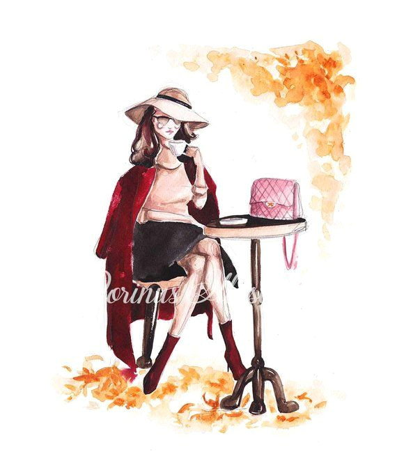 Drawing 5.1 Girly Sketch Fashion Wall Art Fashion Illustration Coffee Lover