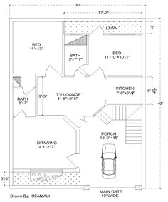 Drawing 5 Marla Plot 27×36 1000 Square Feet 3 5 Marla House Plan and Map 27×36 Feet