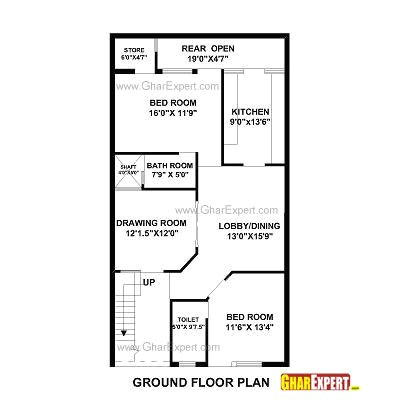 Drawing 5 Marla Plot House Plan for 27 Feet by 50 Feet Plot Plot Size 150 Square Yards