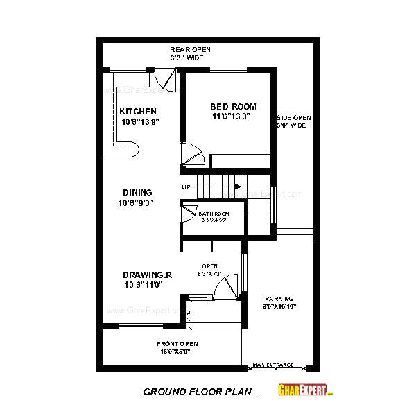 Drawing 5 Marla Plot House Plan for 30 Feet by 45 Feet Plot Plot Size 150 Square Yards