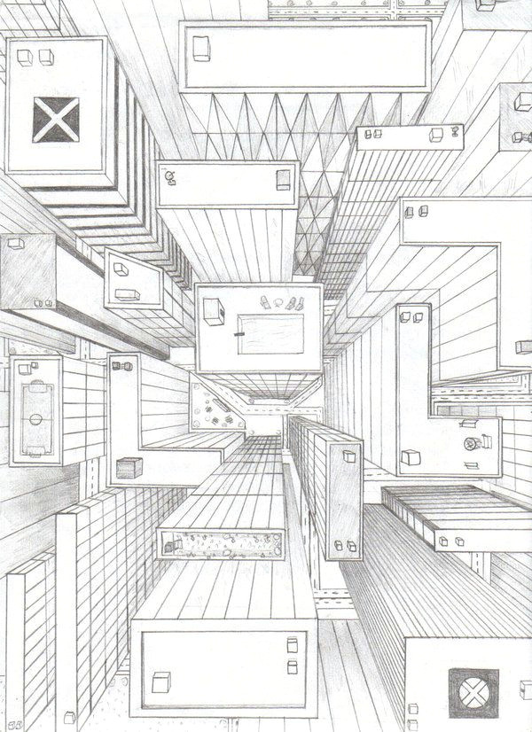 Drawing 5 Point Perspective Directly Overhead Birds Eye View Perspective Drawing 6th Grade