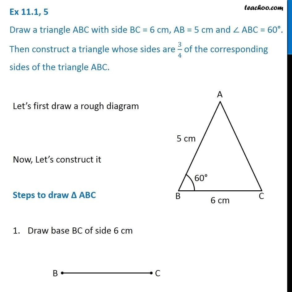 Drawing 60 Degree Angle Ex 11 1 5 Draw A Triangle Abc with Side Bc 6 Cm Ab 5 Cm Angle