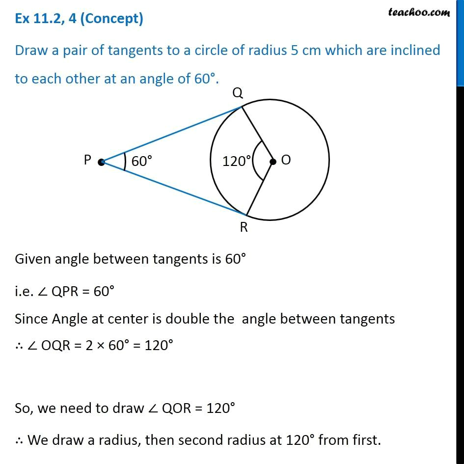 Drawing 60 Degree Angle Ex 11 2 4 Draw Pair Of Tangents to A Circle Of Radius 5 Cm Inclined
