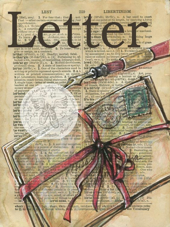 Drawing 7 Letters 5 X 7 Print Of original Mixed Media Drawing On An 1890s Distressed