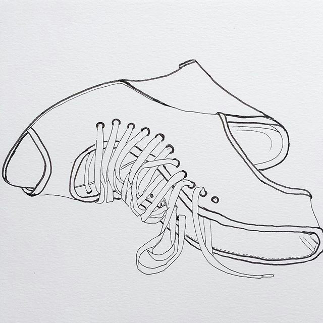 Drawing 7 Year Old Simple Black Pen Study Of My 7 Year Old Acne Lace Up Wedges Shoes