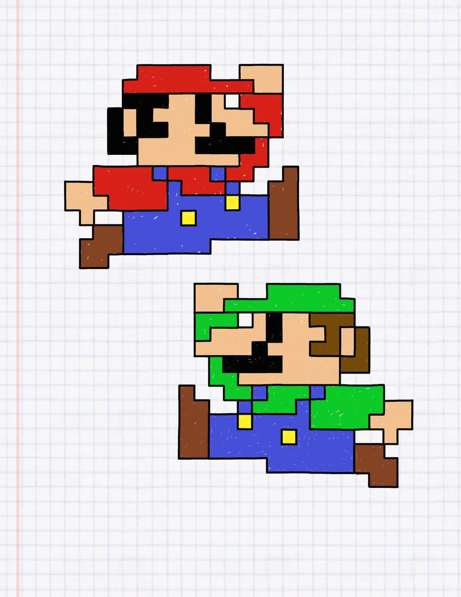 Drawing 8 Bit Pin by Maryann Dejager On 8bit Crochet Graph Paper Mario Luigi