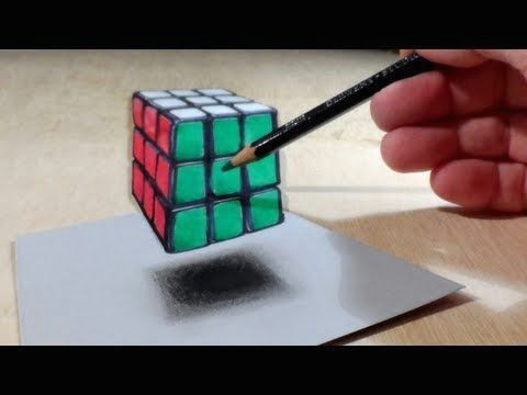 Drawing A 3d Red Rose Time Lapse A Anamorphic Illusion Drawing Levitating 3d Rubik S Cube Time