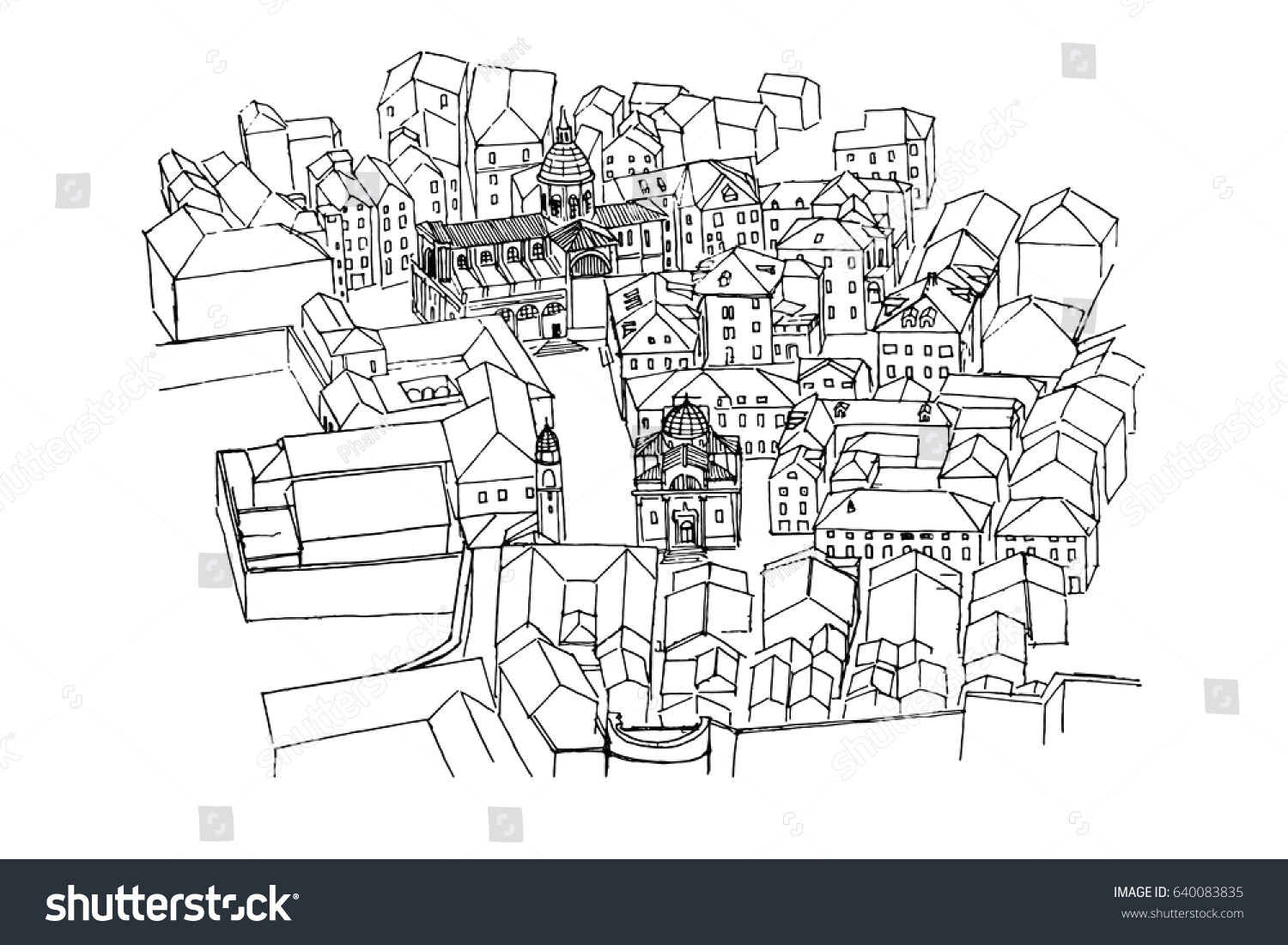 Drawing A Birds Eye Vector Sketch Birds Eye View Old Stock Vector Royalty Free