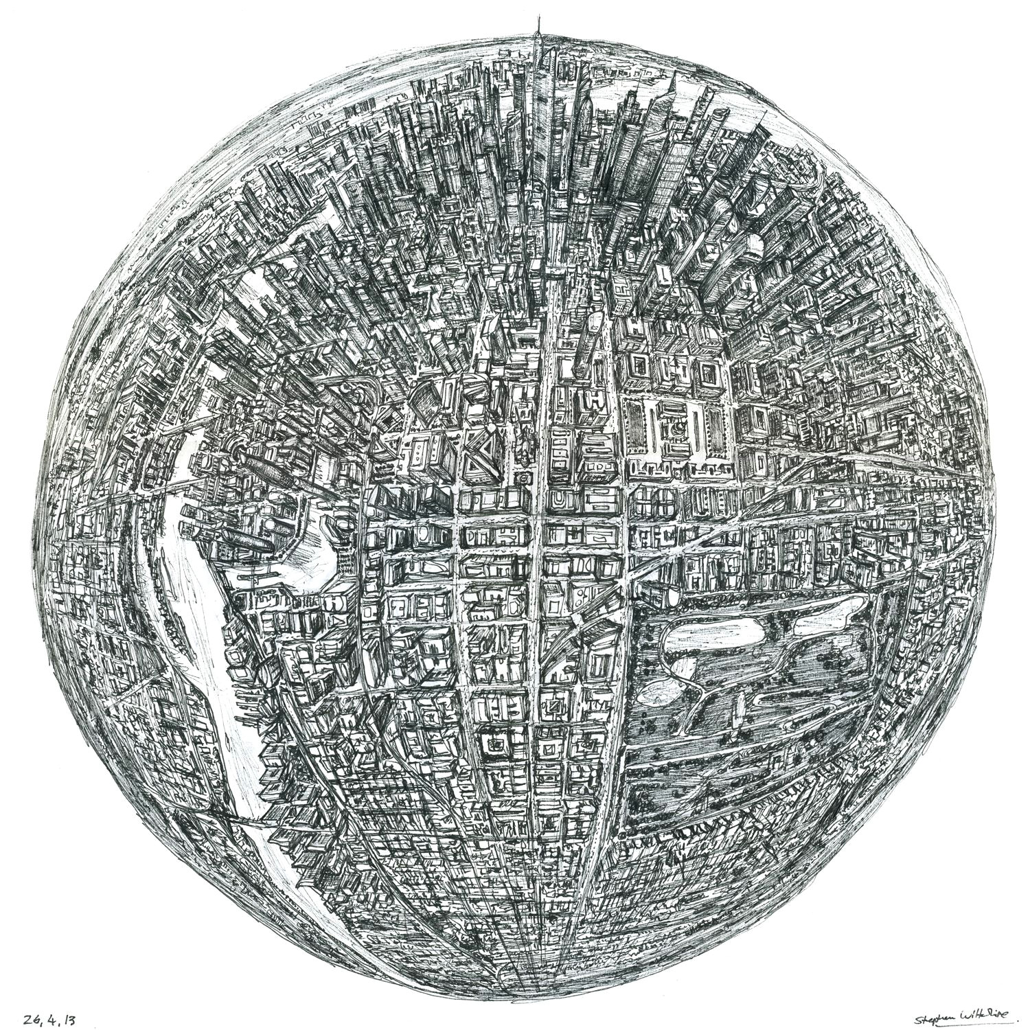 Drawing A Birds Eye View Stephen Wiltshire S New Creation Titled Globe Of Imagination is