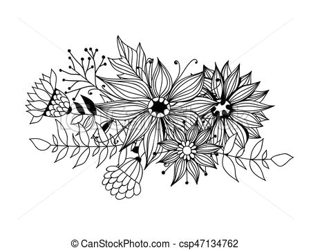 Drawing A Bunch Of Flowers Doodle Bouquet Od Flowers and Leaves On White Background Template