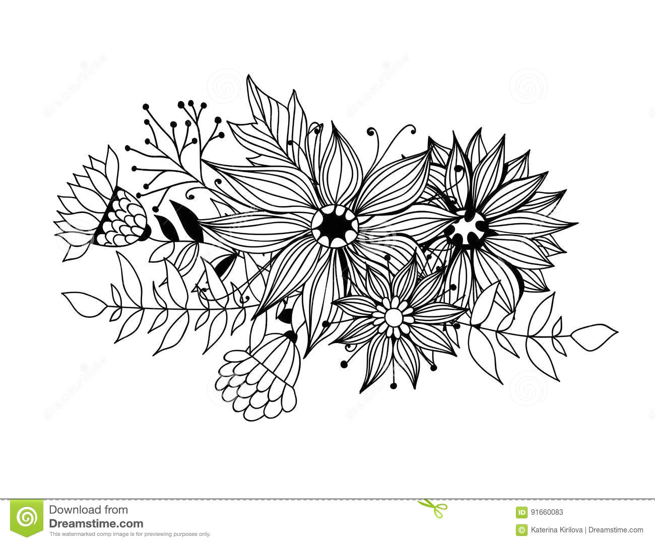 Drawing A Bunch Of Flowers Doodle Bouquet Od Flowers and Leaves Stock Illustration