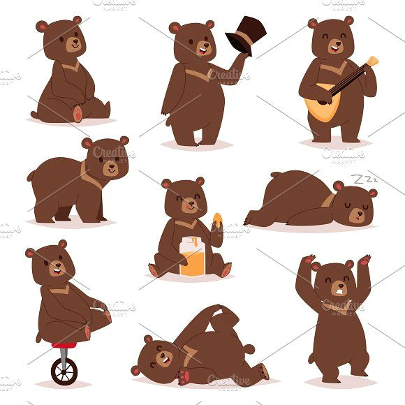 Drawing A Cartoon Bear Cartoon Bear Vector Set by Vectorstockerland On Creativemarket