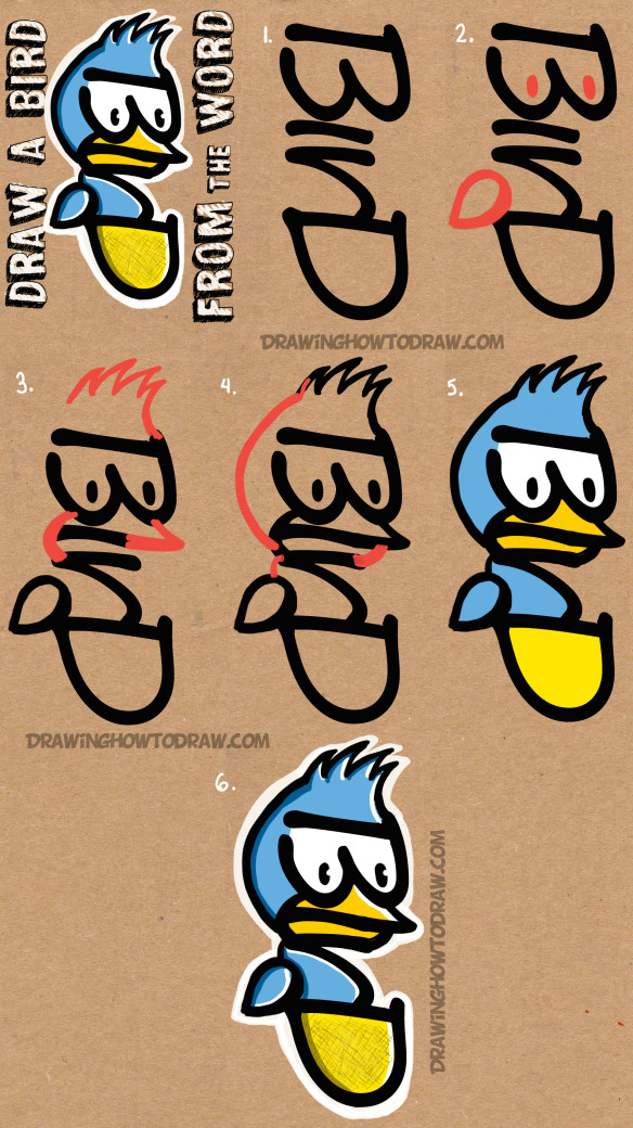 Drawing A Cartoon Bird How to Draw A Cartoon Bird From the Word Bird with Easy Steps