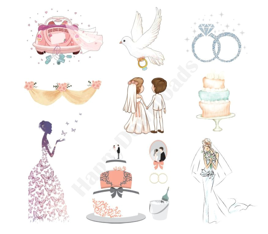 Drawing A Cartoon Bride 37 Pack Wedding Engagement Bridal Shower Png Transparent Clipart