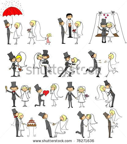 Drawing A Cartoon Bride Wedding Doodle Set Of Bride and Groom Stock Vector Wedding