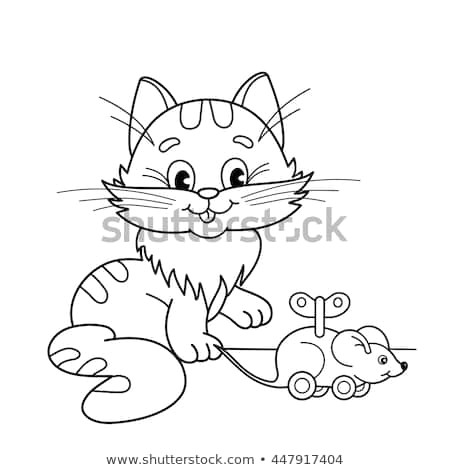 Drawing A Cartoon Cat Face Coloring Page Outline Cartoon Cat toy Stock Vector Royalty Free