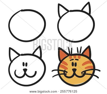Drawing A Cartoon Cat Face Teach Your Child How Vector Photo Free Trial Bigstock