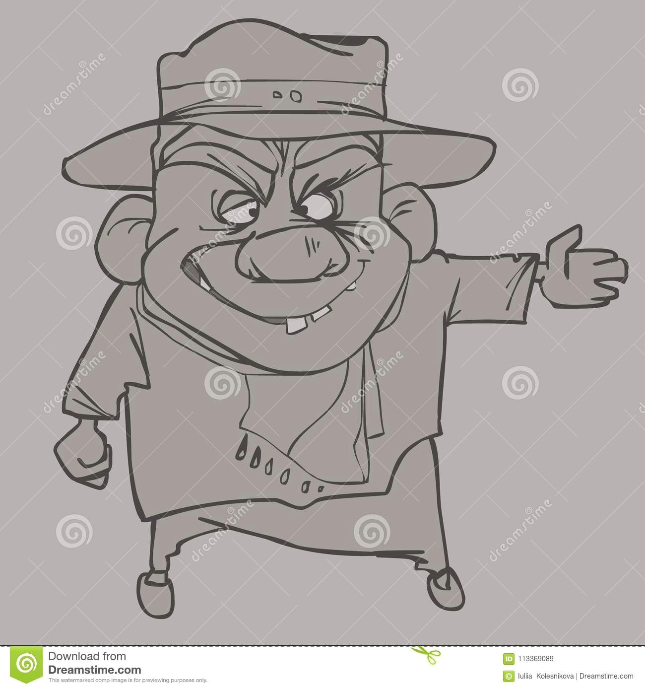 Drawing A Cartoon Cowboy Cartoon Character Smiling Man In A Hat Stock Vector Illustration