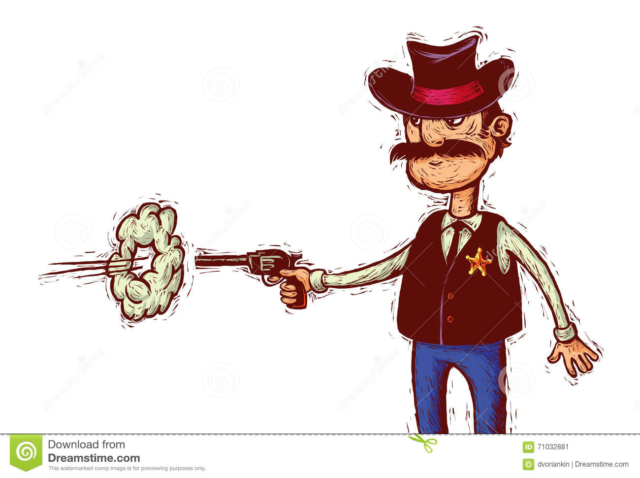 Drawing A Cartoon Cowboy Sheriff Fires His Gun Stock Vector Illustration Of Sheriff 71032881