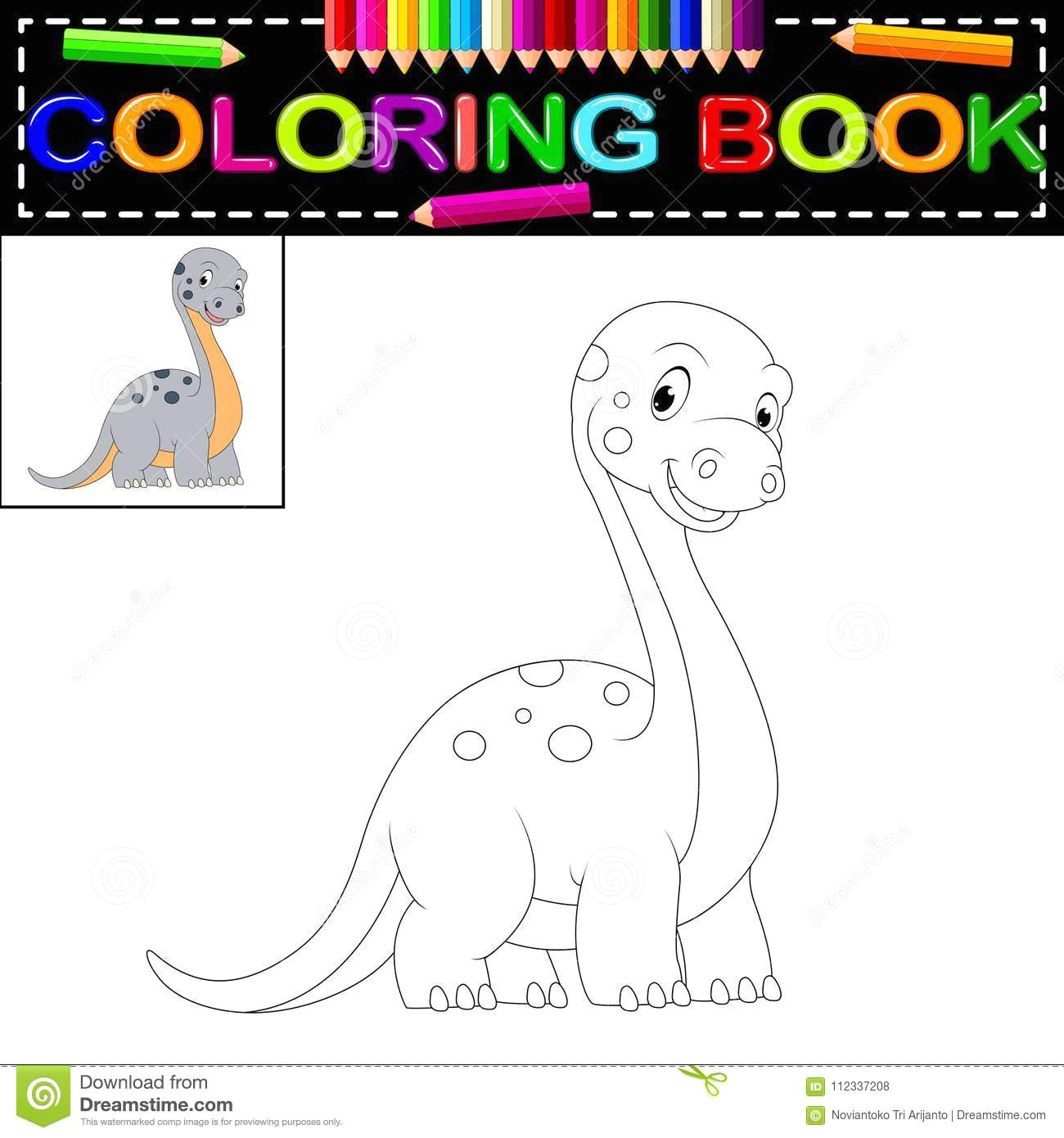 Drawing A Cartoon Dinosaur Dinosaur Coloring Book Stock Vector Illustration Of Drawing 112337208