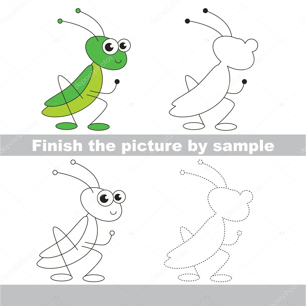Drawing A Cartoon Grasshopper Grasshopper Drawing Worksheet Grafika Wektorowa