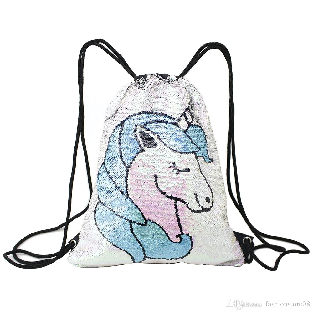 Drawing A Cartoon Heart 2019 Unicorn Heart Pineapple Flamingos Sequin Backpack Drawstring