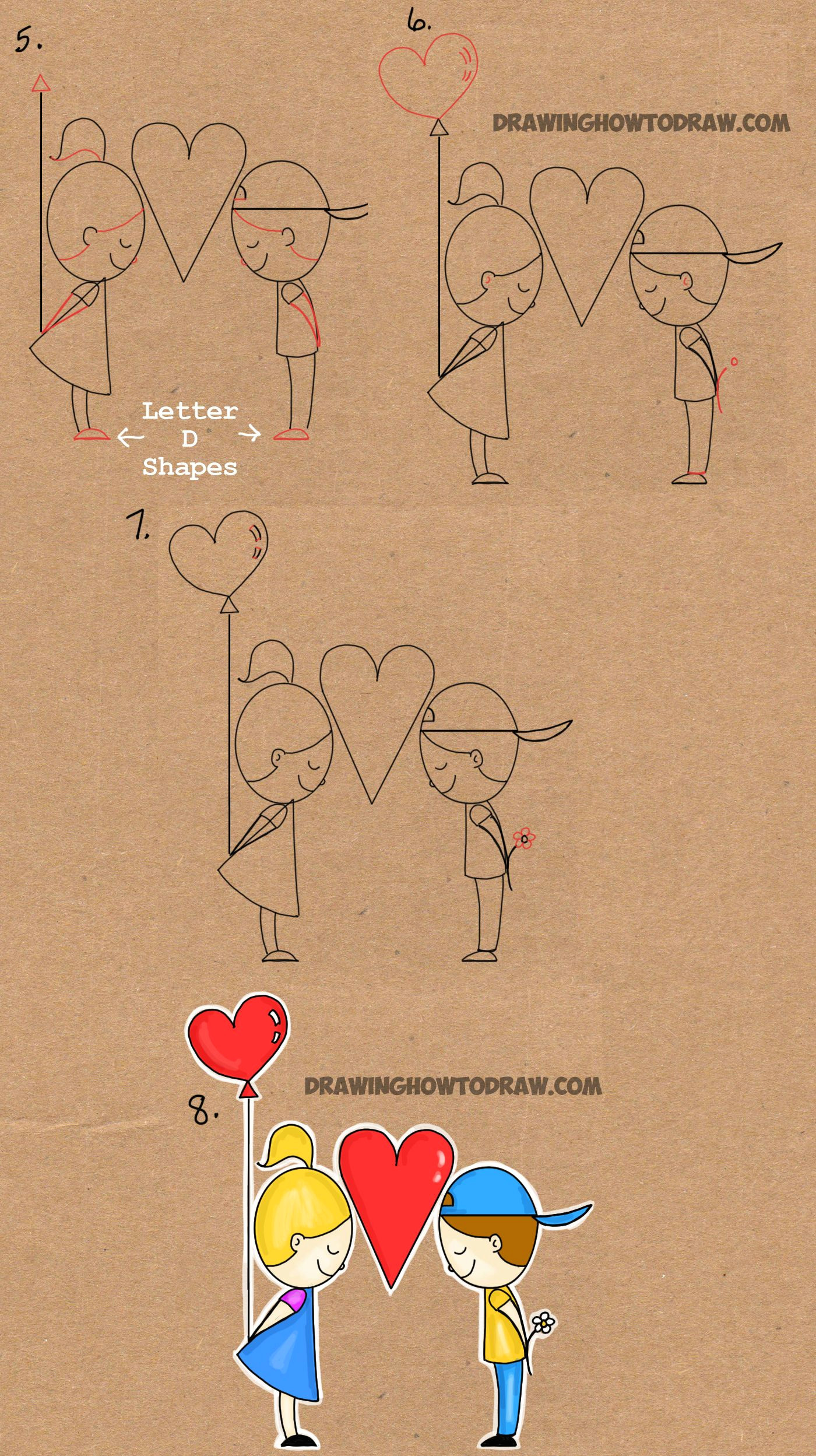 Drawing A Cartoon Heart How to Draw Cartoon Kids In Love From the Word Love In This Easy