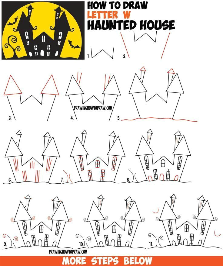 Drawing A Cartoon House How to Draw A Cartoon Haunted House Step by Step In Silhouette with