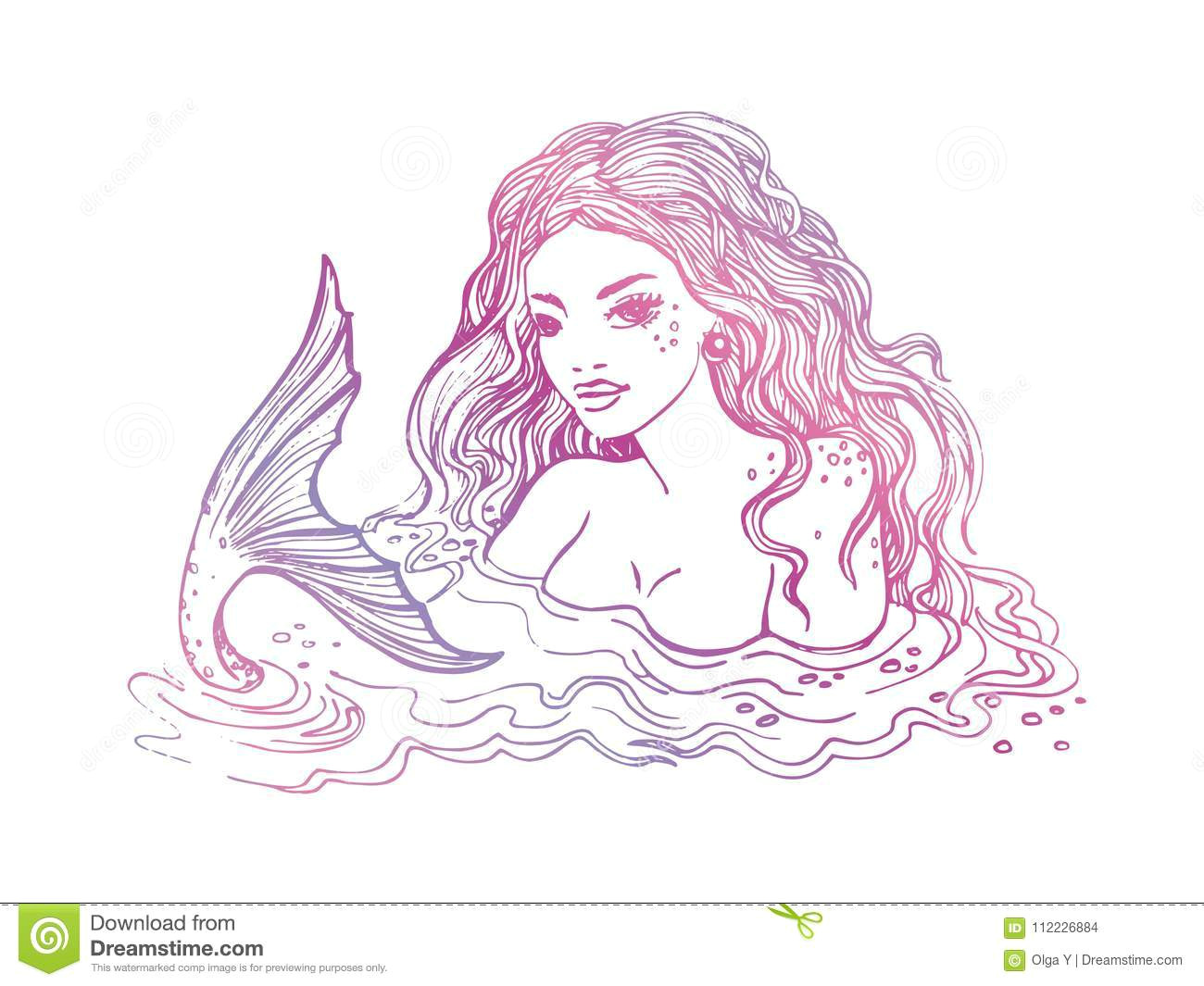 Drawing A Cartoon Mermaid A Bergeben Sie Gezogene Meerjungfrau Auf Weia Er Hintergrund Weia Er