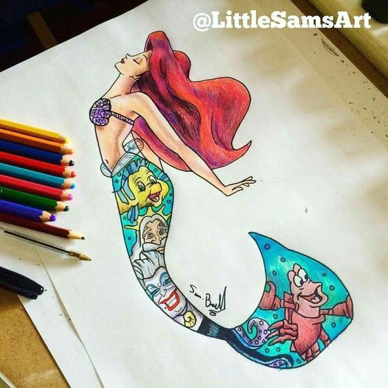 Drawing A Cartoon Mermaid Little Mermaid Under Water Cartoon Movie Pinterest Disney Art
