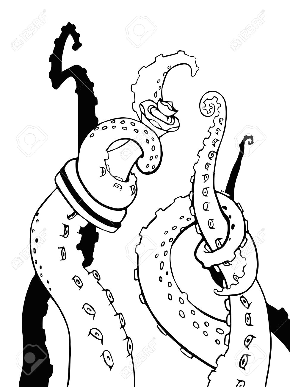 Drawing A Cartoon Octopus Vector Sketch Cartoon Octopus Tentacles Royalty Free Cliparts