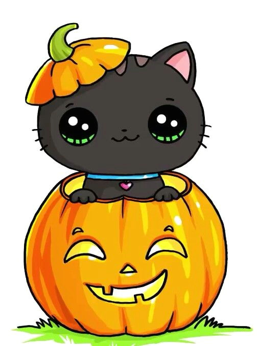 Drawing A Cartoon Pumpkin Halloween Kitty Bastelarbeiten Pinterest Cute Drawings Kawaii