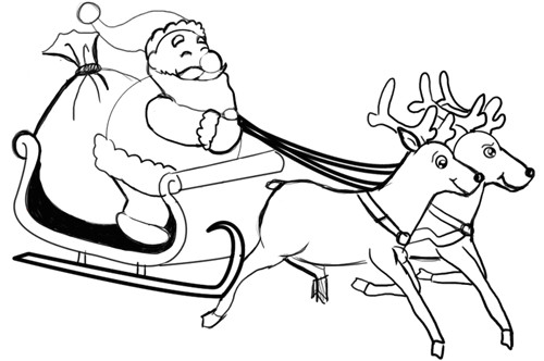 Drawing A Cartoon Santa How to Draw Santa Clause Reindeers and Flying Sleigh for Christmas