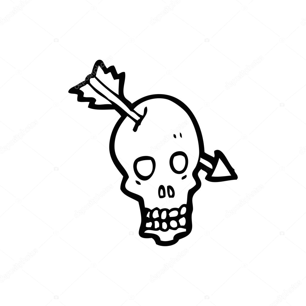 Drawing A Cartoon Skeleton Schadel Schuss Mit Pfeil Cartoon Stockvektor A C Lineartestpilot