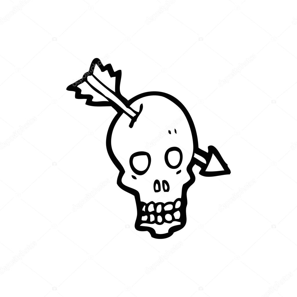 Drawing A Cartoon Skeleton Schadel Schuss Mit Pfeil Cartoon Stockvektor A C Lineartestpilot