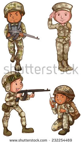 Drawing A Cartoon soldier A Simple Drawing Of the Four Brave soldiers On A White Background