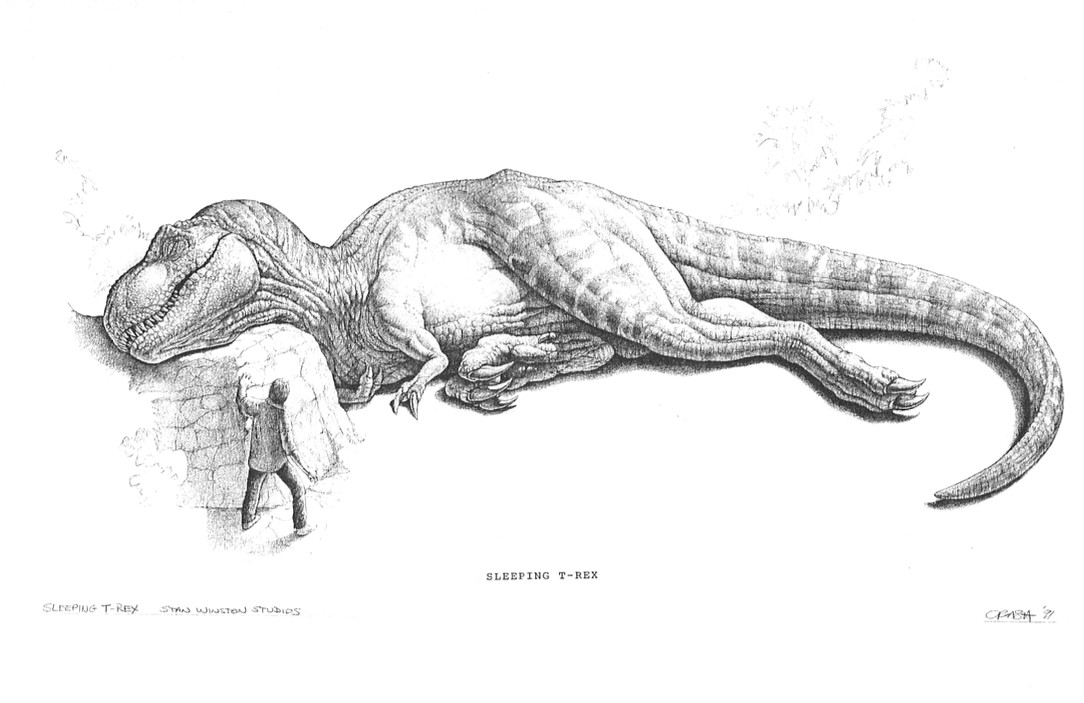 Drawing A Cartoon T-rex Concept Art for the Cut Sleeping Rex Scene Jurassic Park In 2019